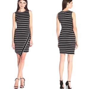London Times Size 12 Striped Scuba Knit Asymmetric Sheath Dress Sleeveless